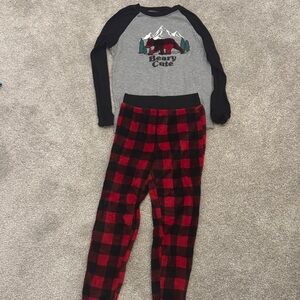 Kids Pajama Set - Gray and Black with Red Plaid Pants